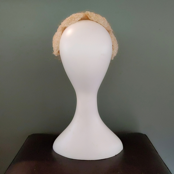 Vtg Woven Lace Pom Pom Headband Hat - Picture 5 of 7